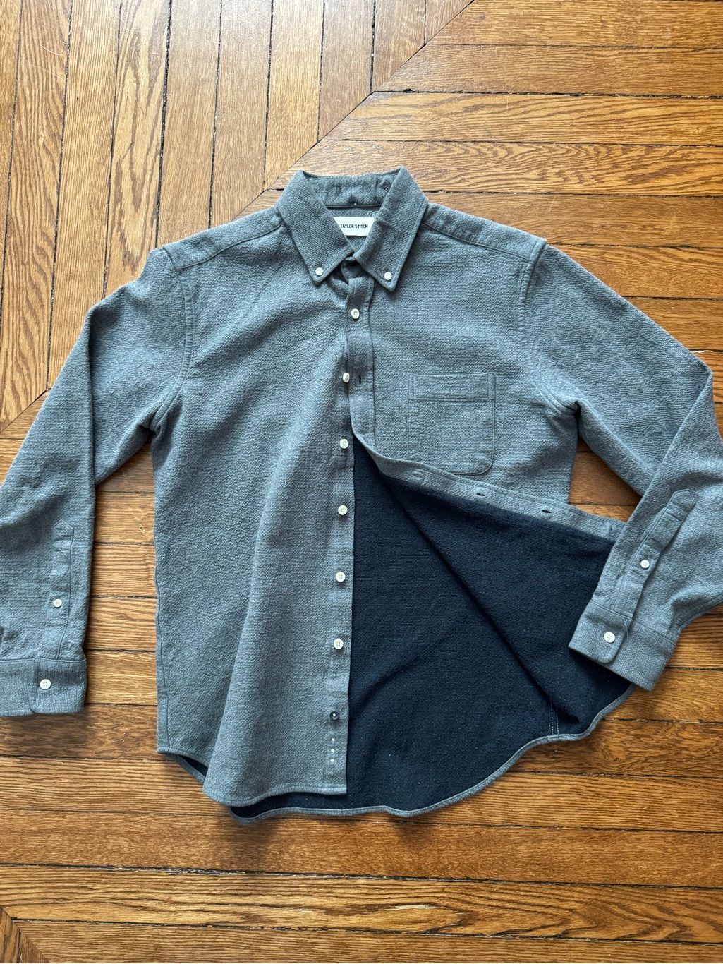 Taylor Stitch Grey Double Weave Waffle Knit Button-Down Long Sleeve Shirt